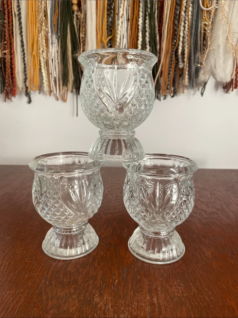 Set of 3 glass votive candle holders like new
